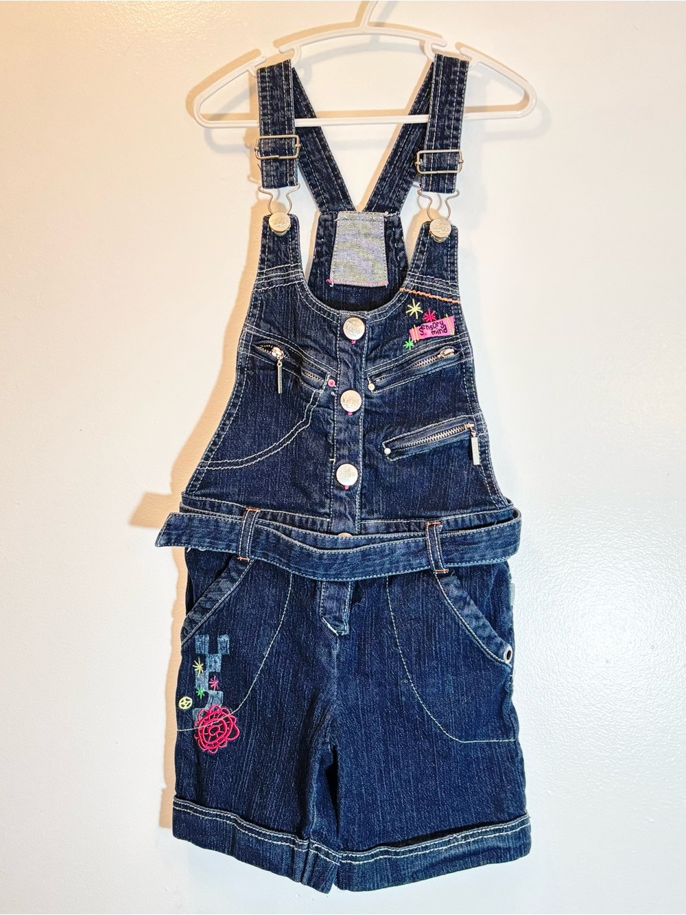 Rare Vintage Y2K Crushr Tribe Girls Utility Belted Denim Shortalls Size 8 Summer